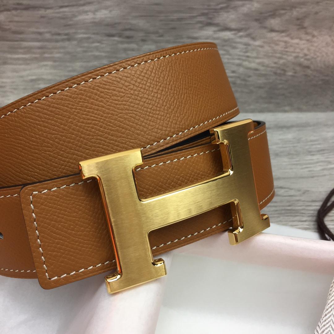 Hermes Brown Leather H Buckle Belt - EUR FASHION