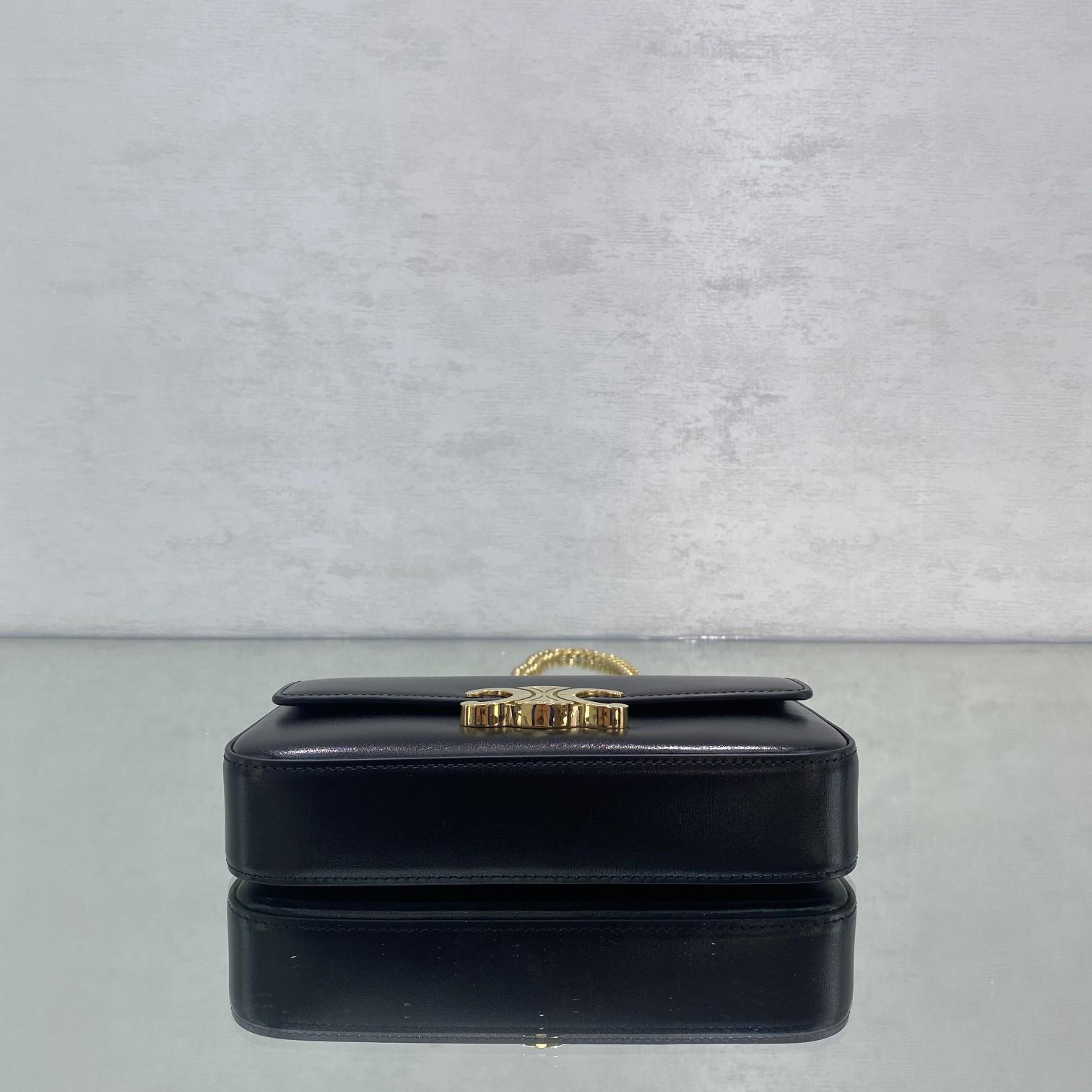 Celine Chain Box Triomphe Bag In Shiny Calfskin - EUR FASHION