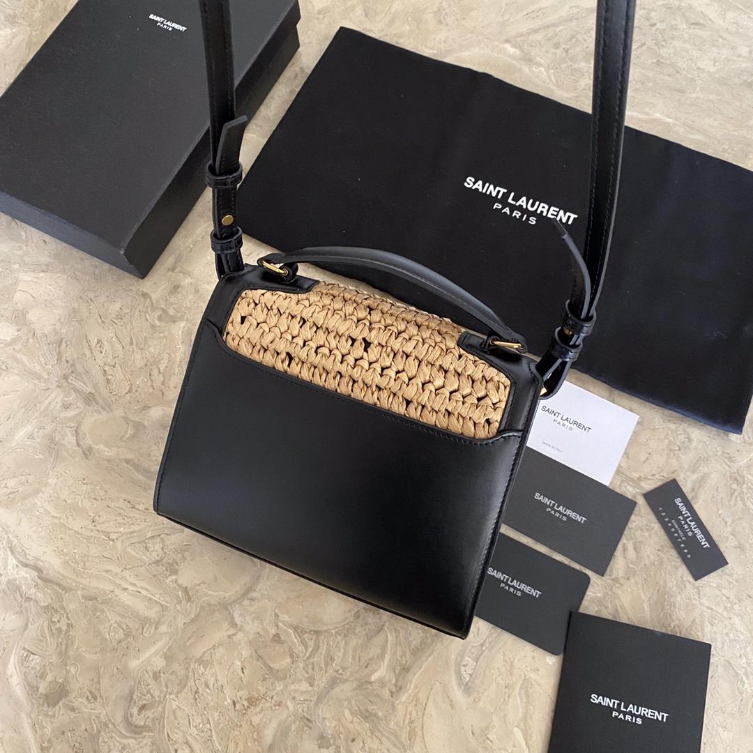 Saint Laurent Cassandra Mini Top Handle Bag In Raffia And Vegetable-Tanned Leather - EUR FASHION