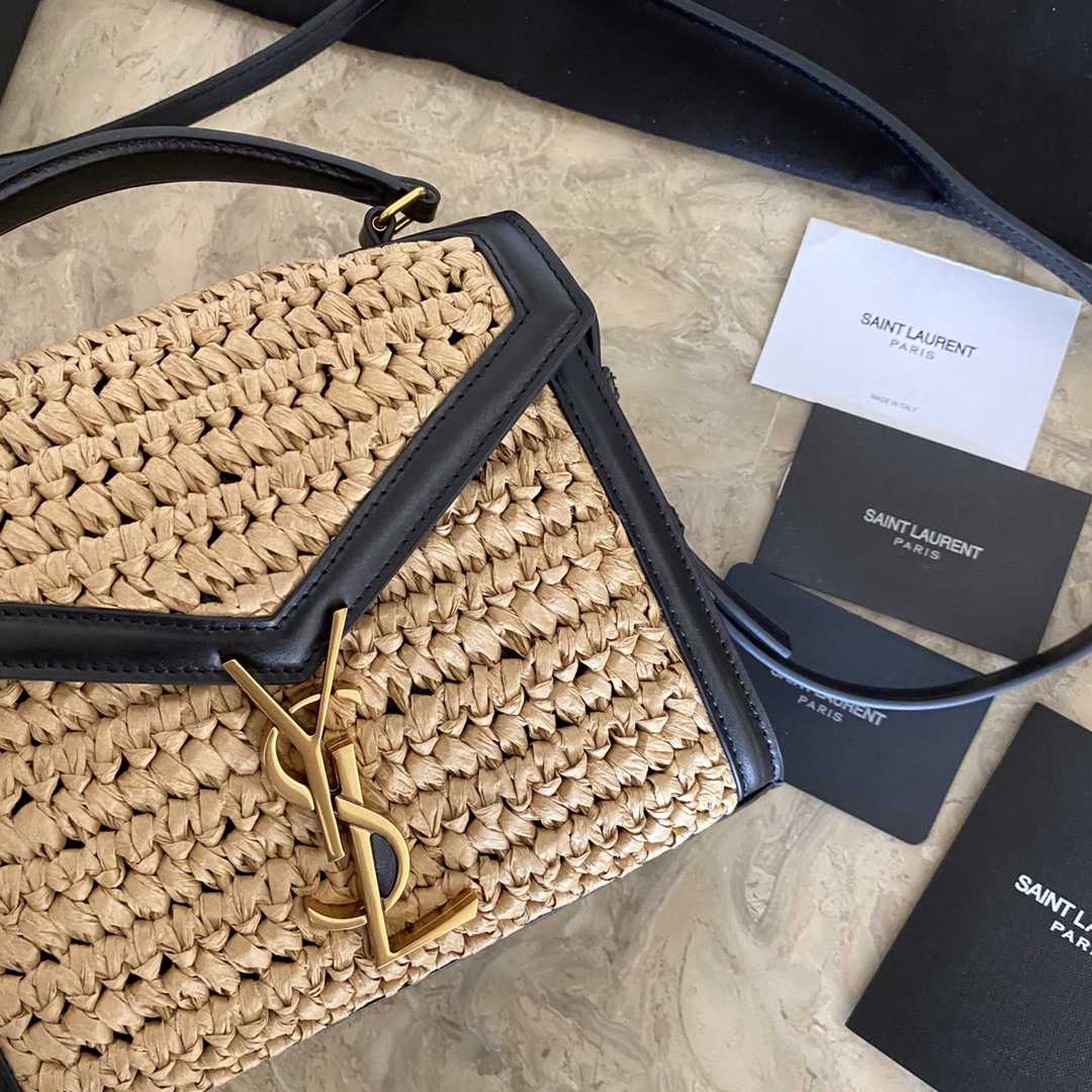 Saint Laurent Cassandra Mini Top Handle Bag In Raffia And Vegetable-Tanned Leather - EUR FASHION