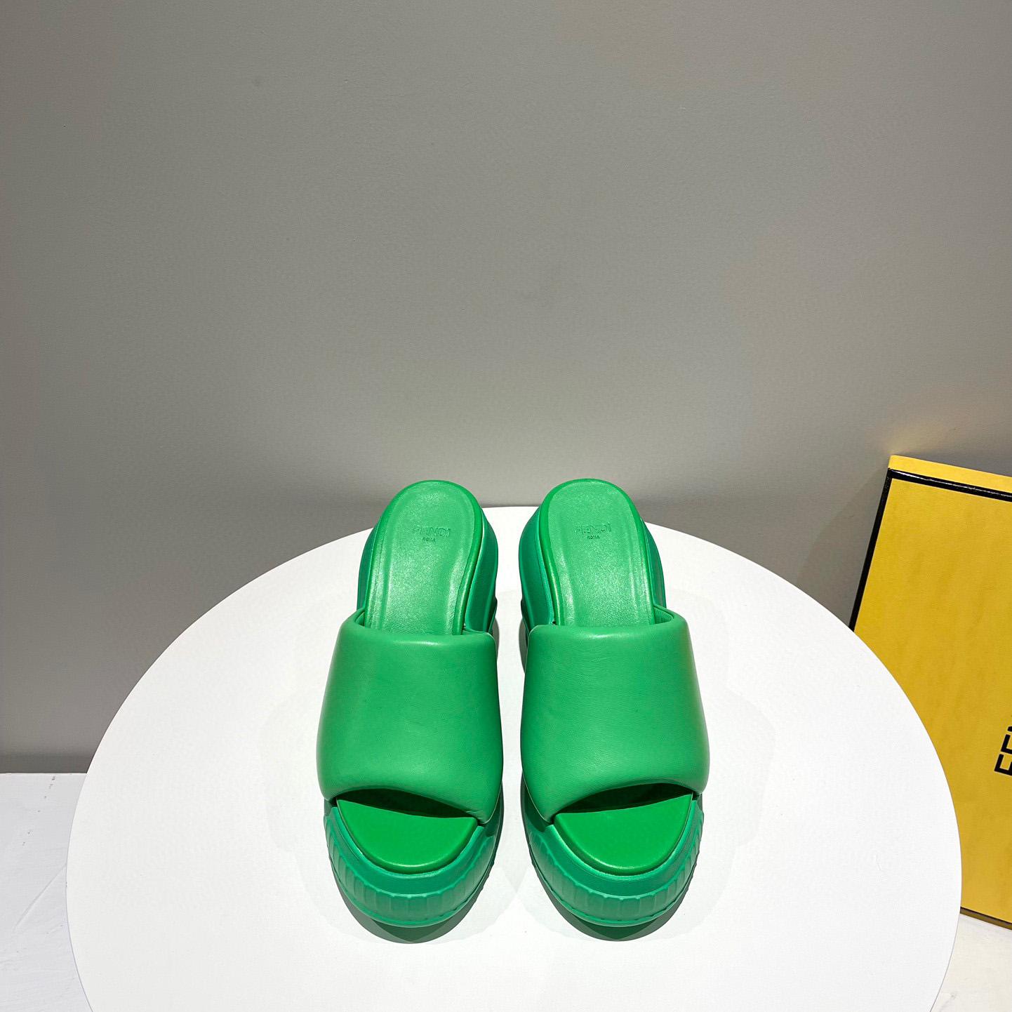 Fendi Fashion Show Green Nappa Leather Slides - EUR FASHION