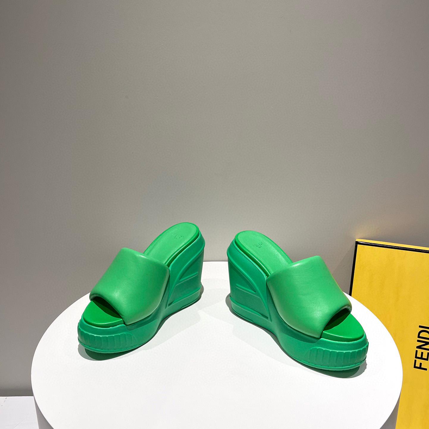 Fendi Fashion Show Green Nappa Leather Slides - EUR FASHION