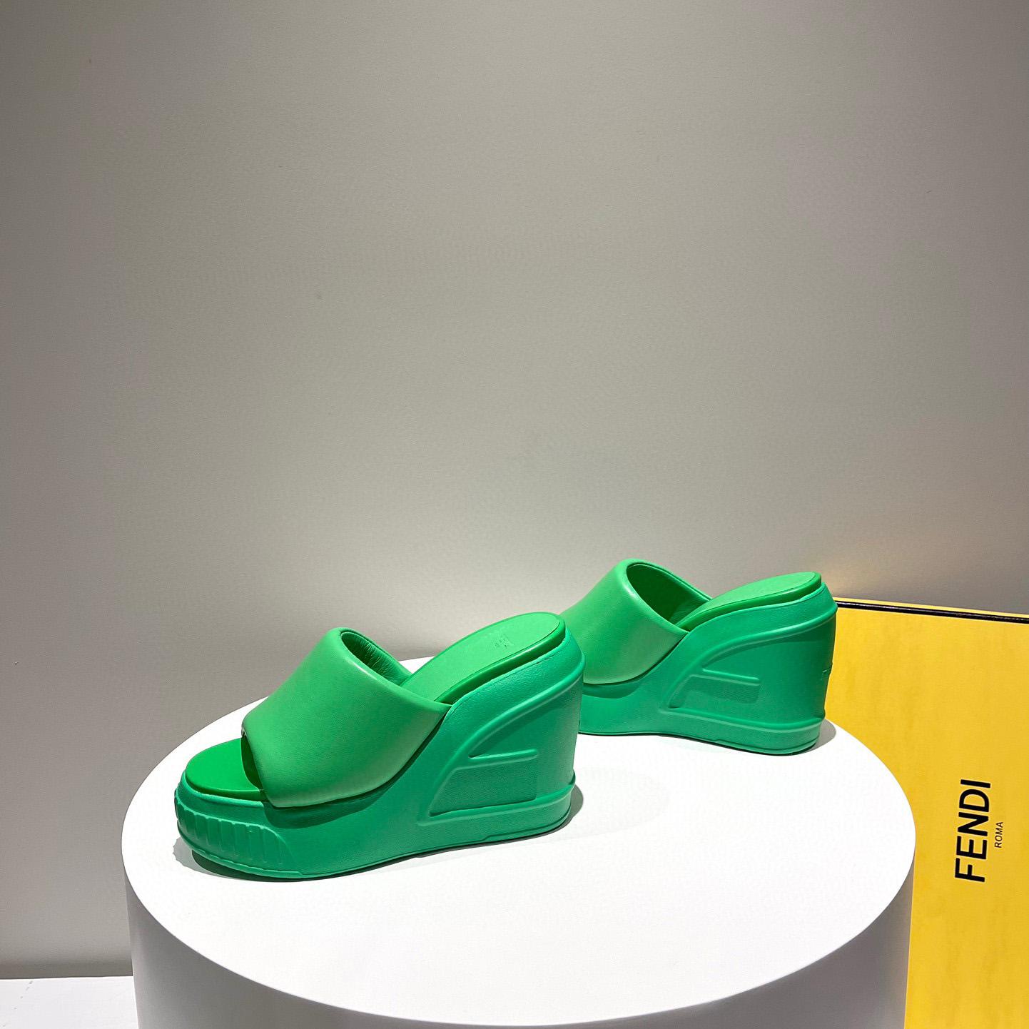 Fendi Fashion Show Green Nappa Leather Slides - EUR FASHION