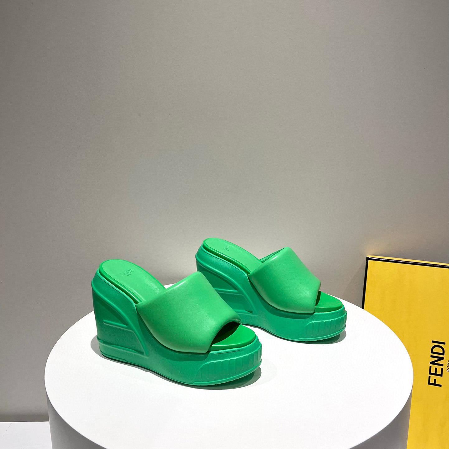 Fendi Fashion Show Green Nappa Leather Slides - EUR FASHION