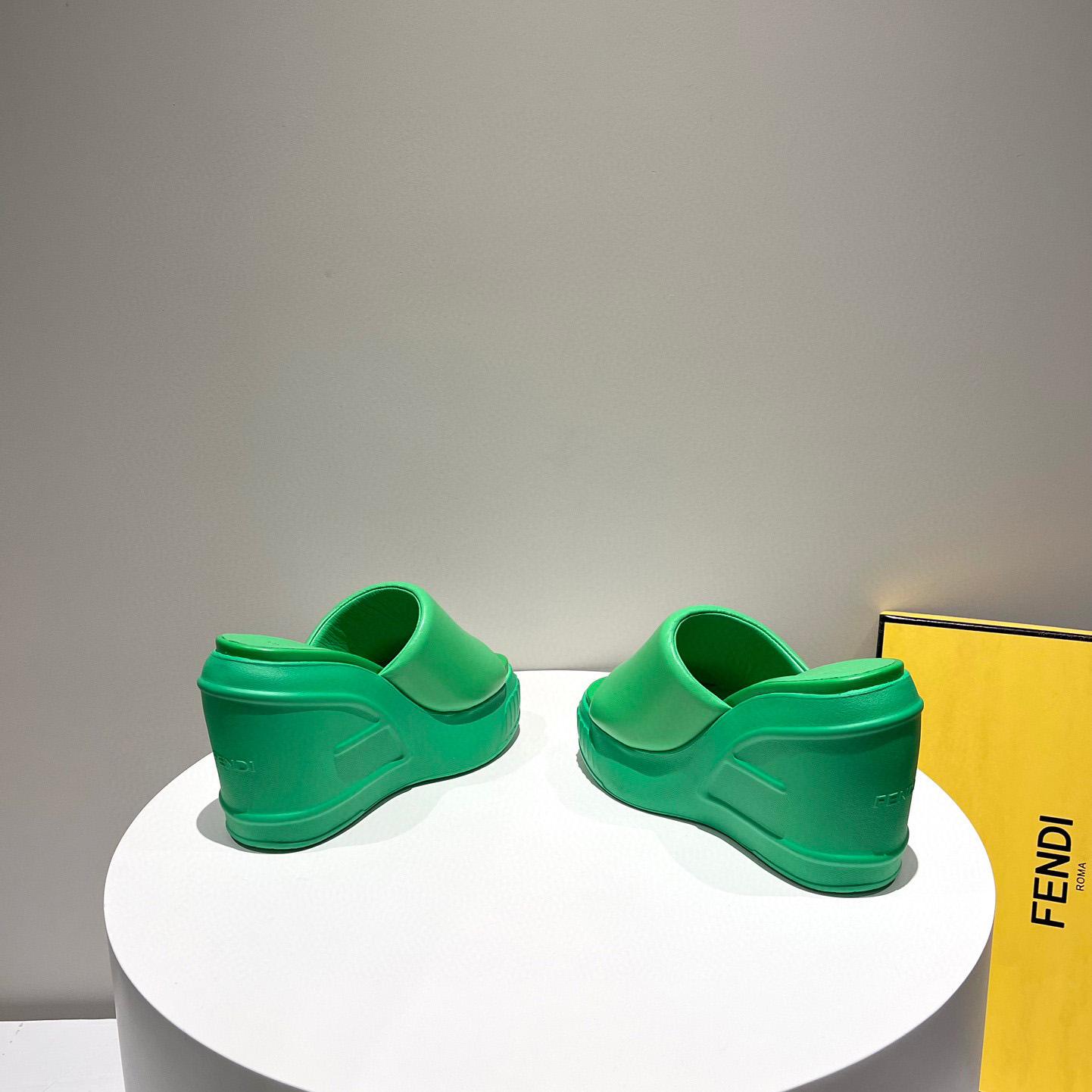 Fendi Fashion Show Green Nappa Leather Slides - EUR FASHION