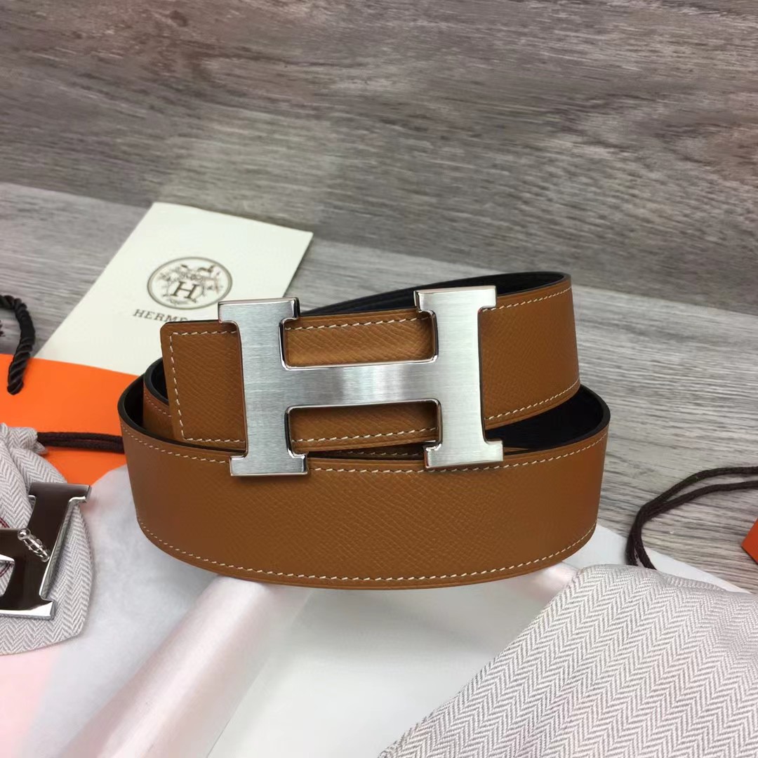 Hermes Brown Leather H Buckle Belt - EUR FASHION