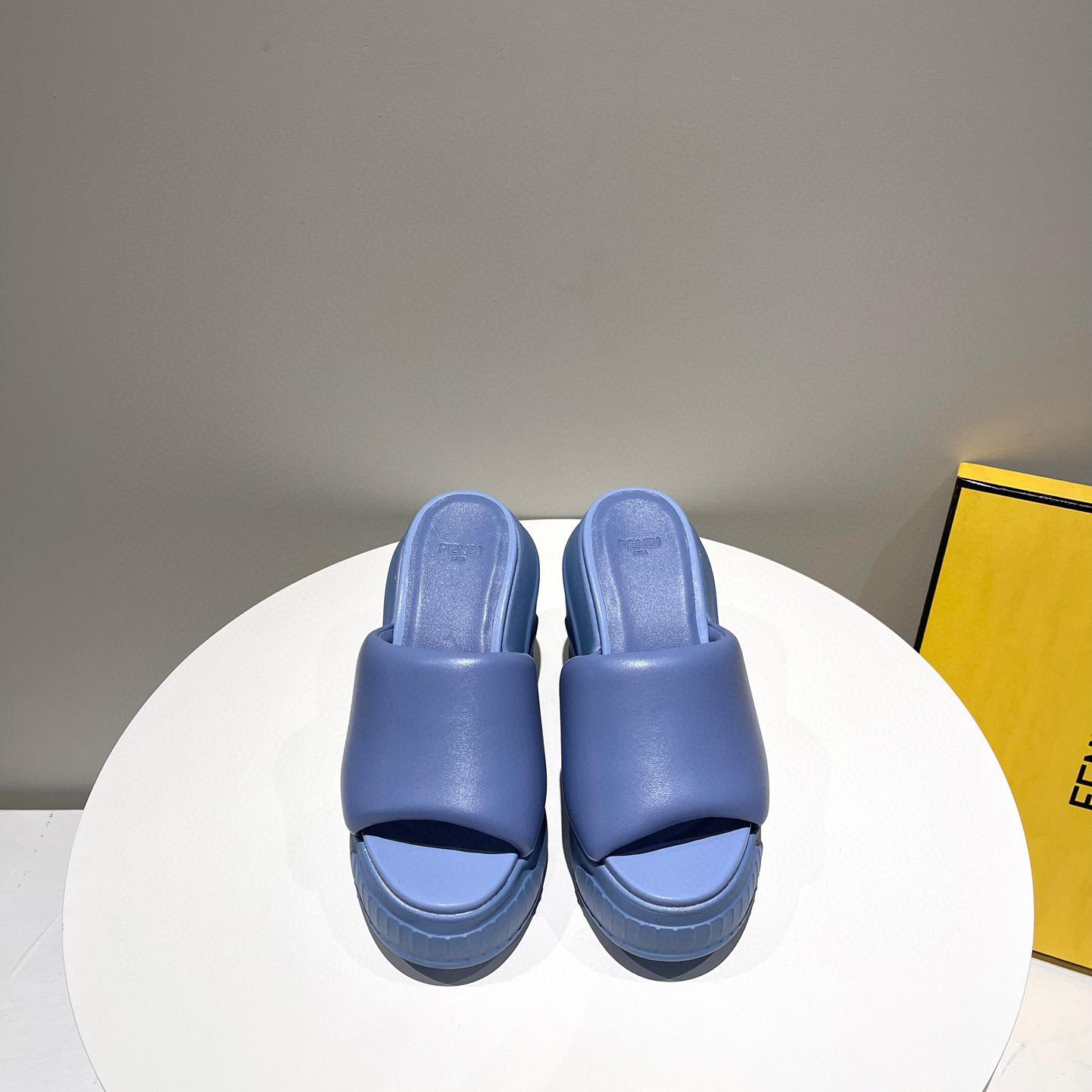 Fendi Fashion Show Blue Nappa Leather Slides - EUR FASHION