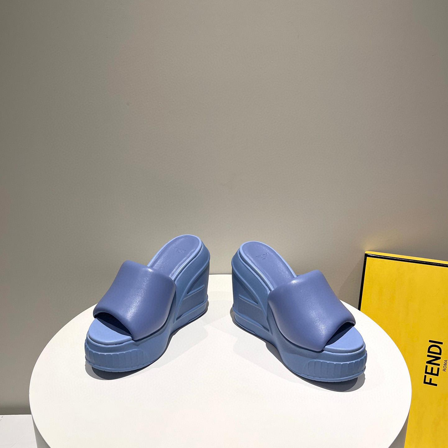 Fendi Fashion Show Blue Nappa Leather Slides - EUR FASHION