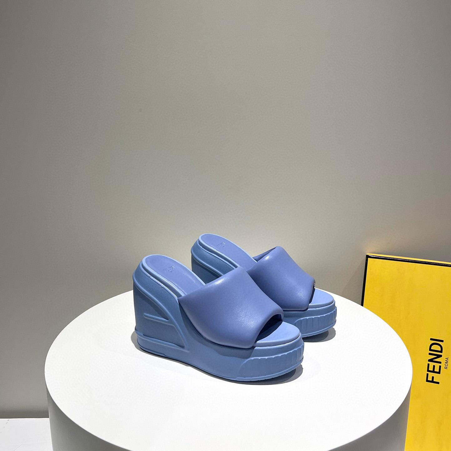 Fendi Fashion Show Blue Nappa Leather Slides - EUR FASHION