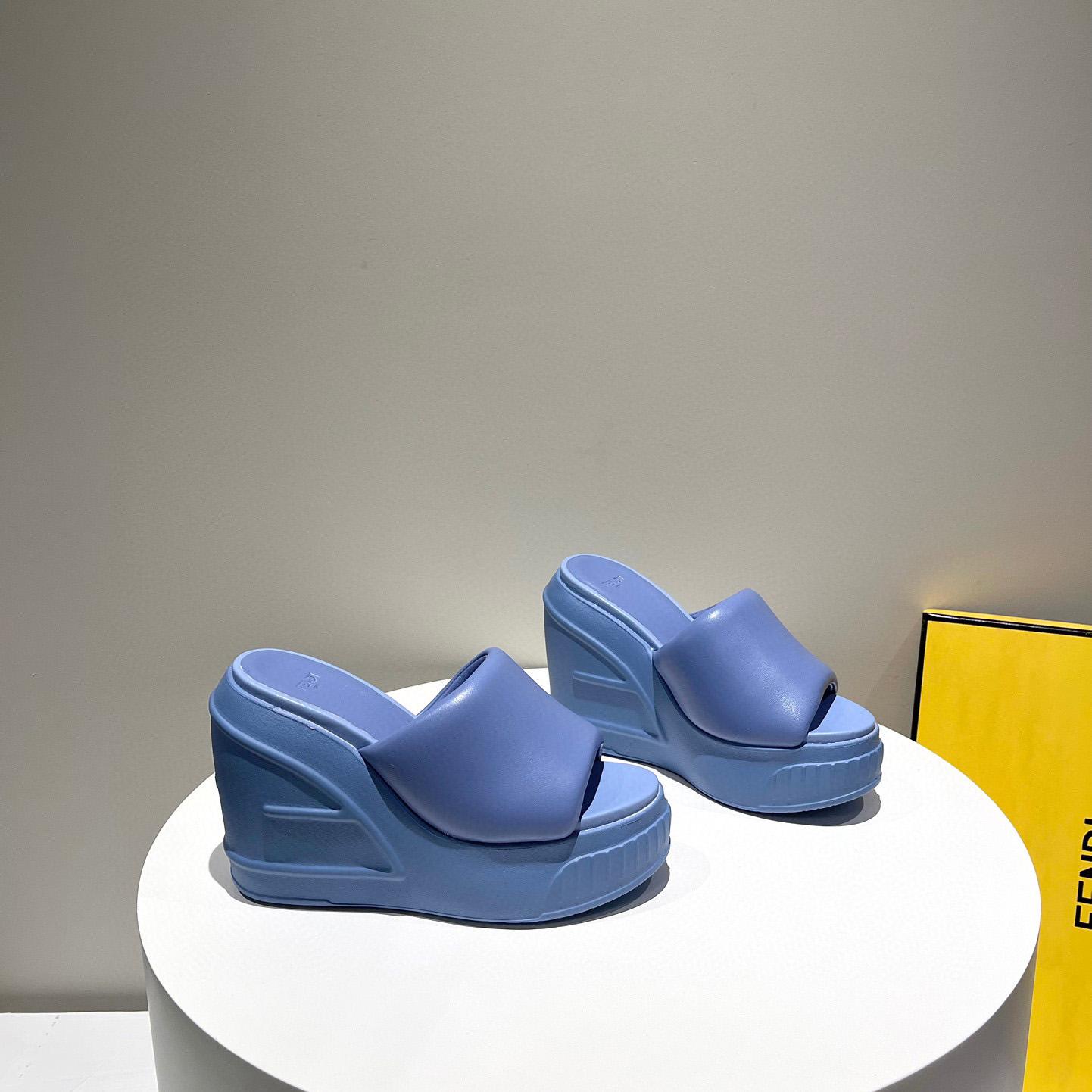 Fendi Fashion Show Blue Nappa Leather Slides - EUR FASHION