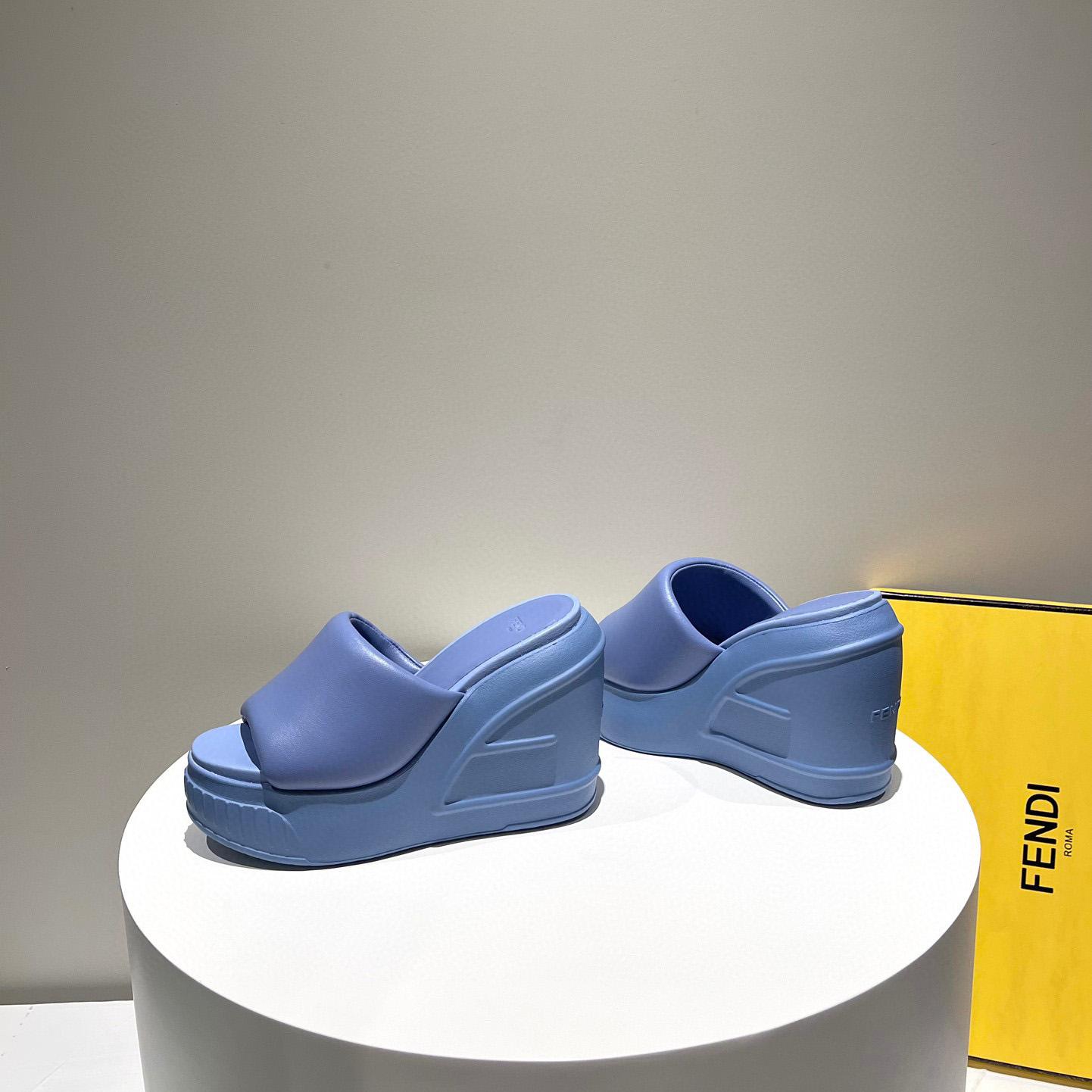 Fendi Fashion Show Blue Nappa Leather Slides - EUR FASHION