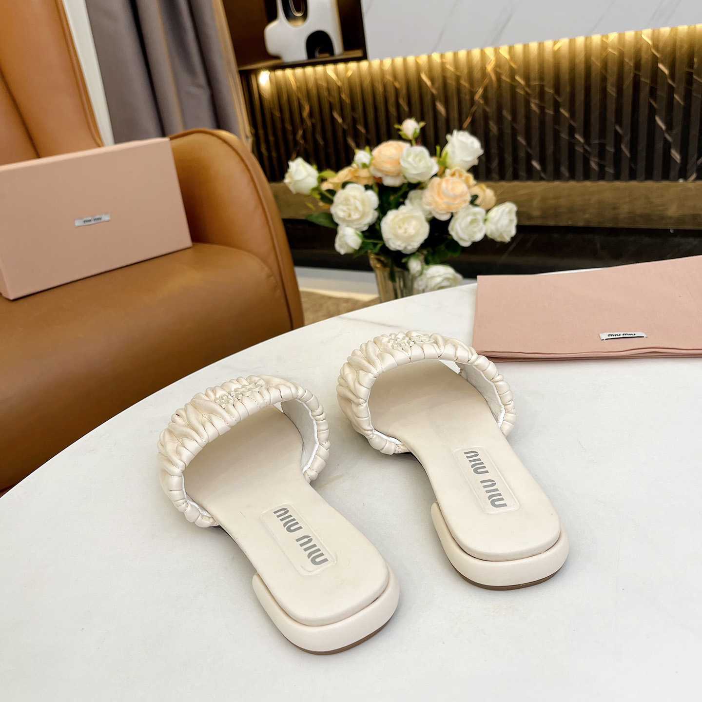 Miu Miu Matelassé Nappa Leather Slides - EUR FASHION