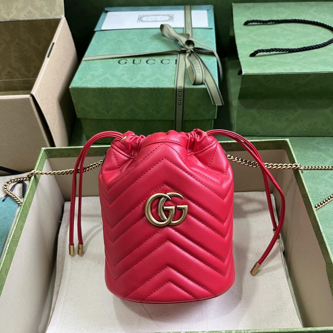 Gucci GG Marmont Matelassé Mini Bucket Bag  (19-17-13cm) - EUR FASHION