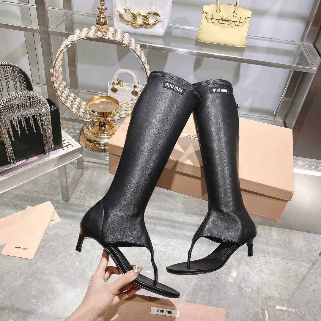 Miu Miu Stretch Nappa Leather Thong Boots - EUR FASHION