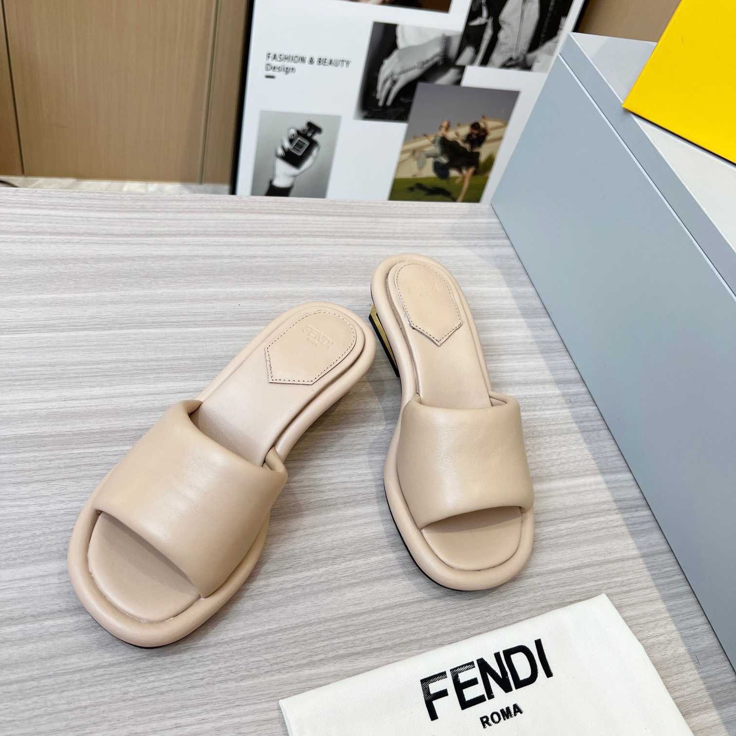 Fendi Baguette Beige Nappa Leather Slides - EUR FASHION