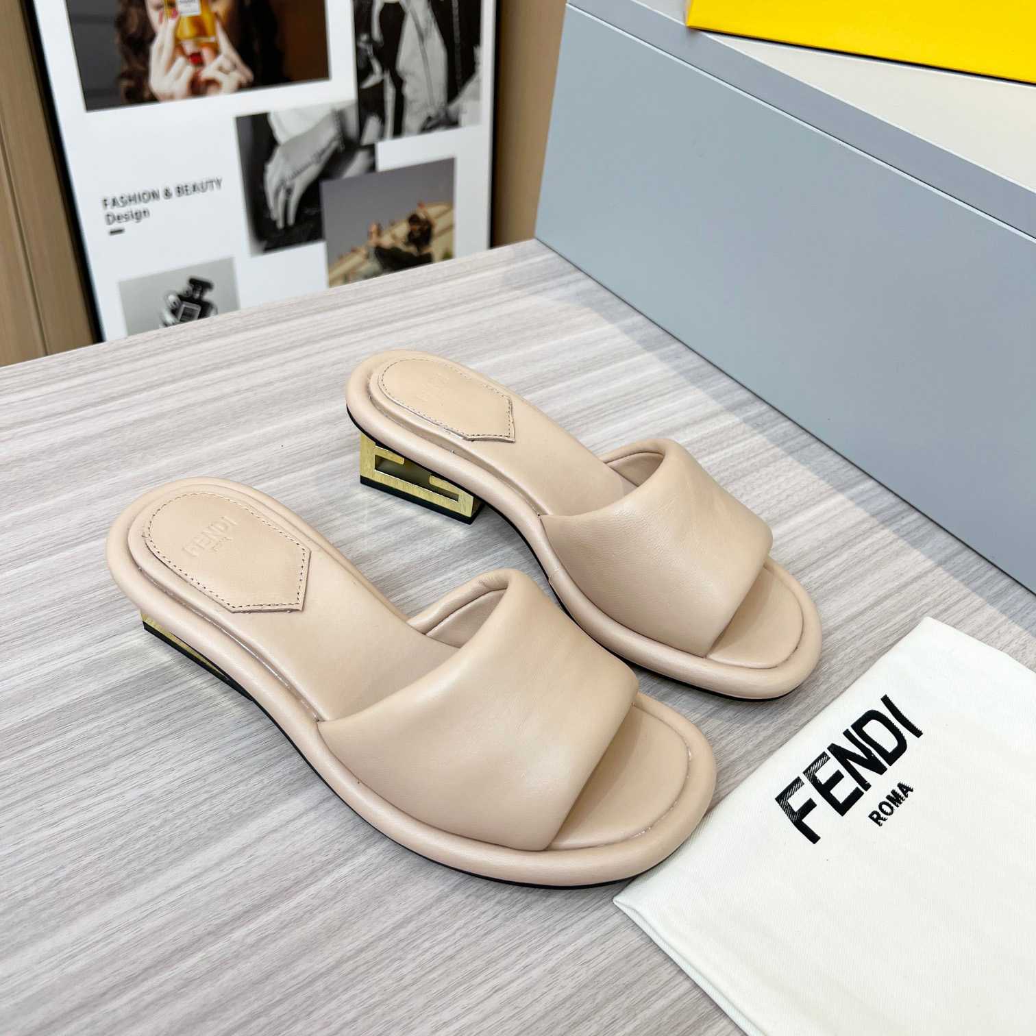 Fendi Baguette Beige Nappa Leather Slides - EUR FASHION