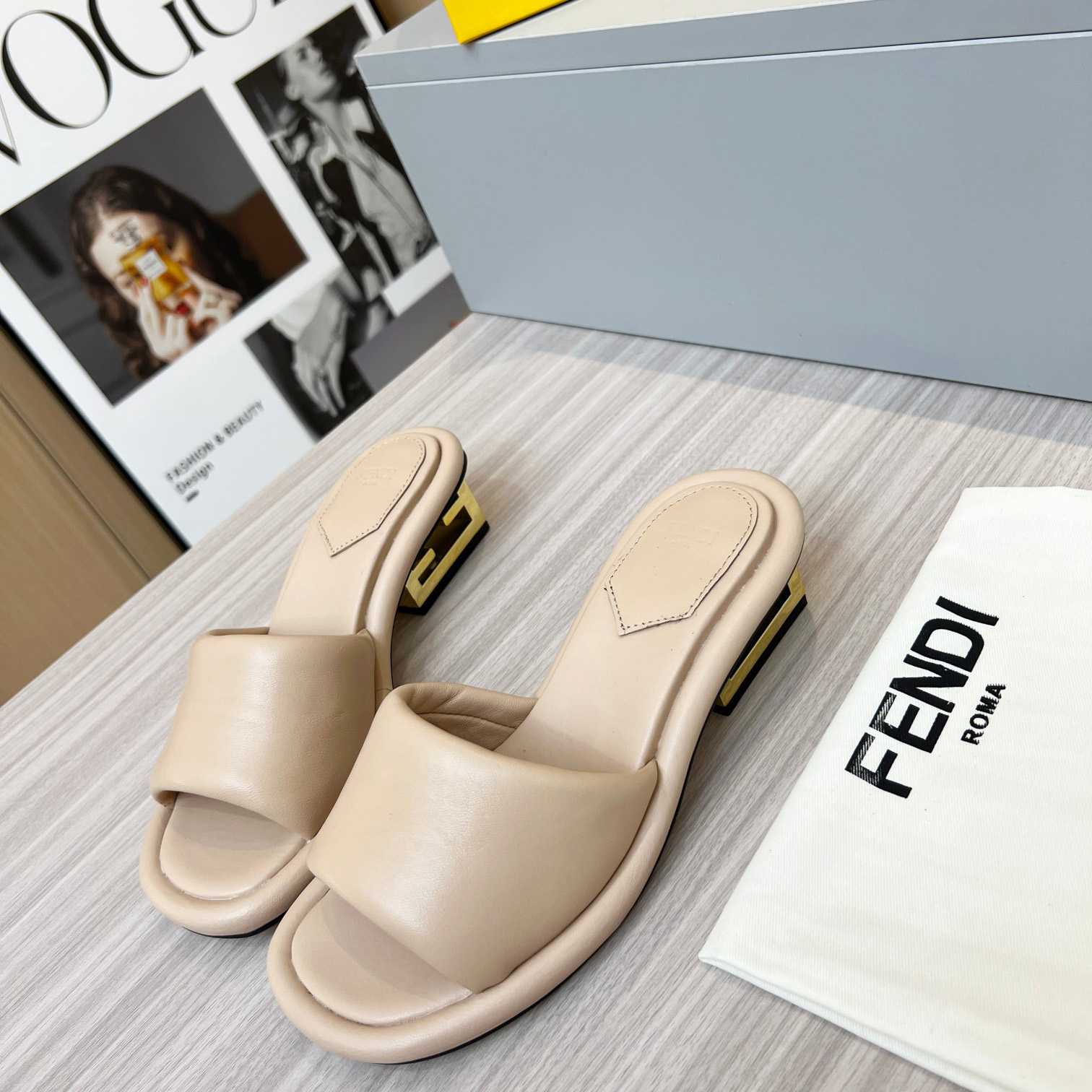 Fendi Baguette Beige Nappa Leather Slides - EUR FASHION