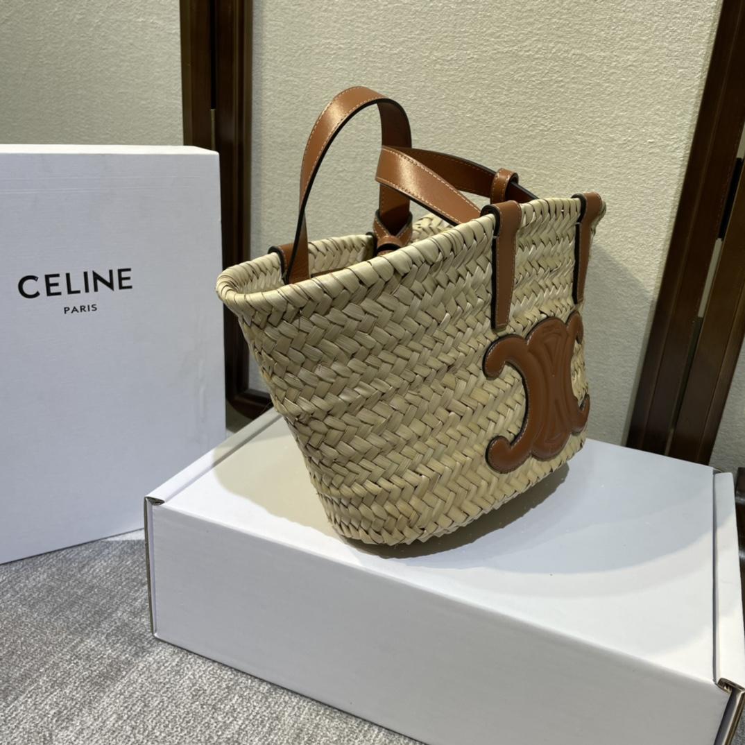 Celine Teen Triomphe Celine Classic Panier In Palm Leaves And Calfskin Tan - EUR FASHION