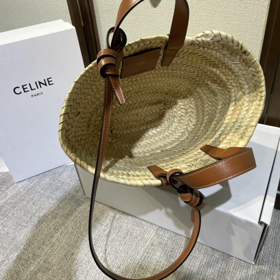 Celine Teen Triomphe Celine Classic Panier In Palm Leaves And Calfskin Tan - EUR FASHION