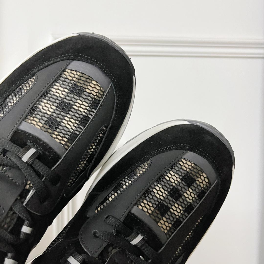 Burberry Logo Embossed, Leather, Suede And Mesh Sneakers - EUR FASHION