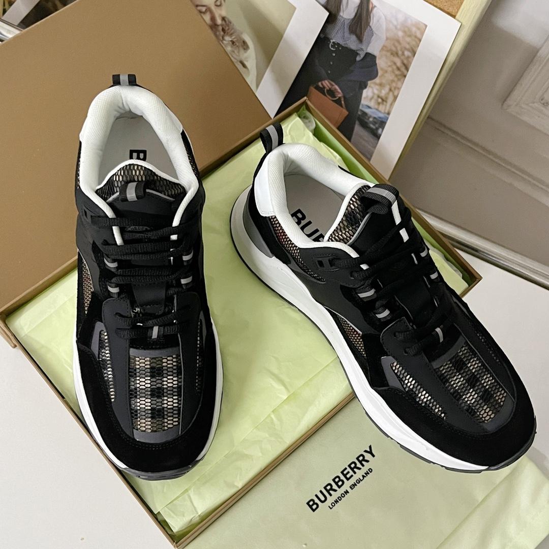 Burberry Logo Embossed, Leather, Suede And Mesh Sneakers - EUR FASHION