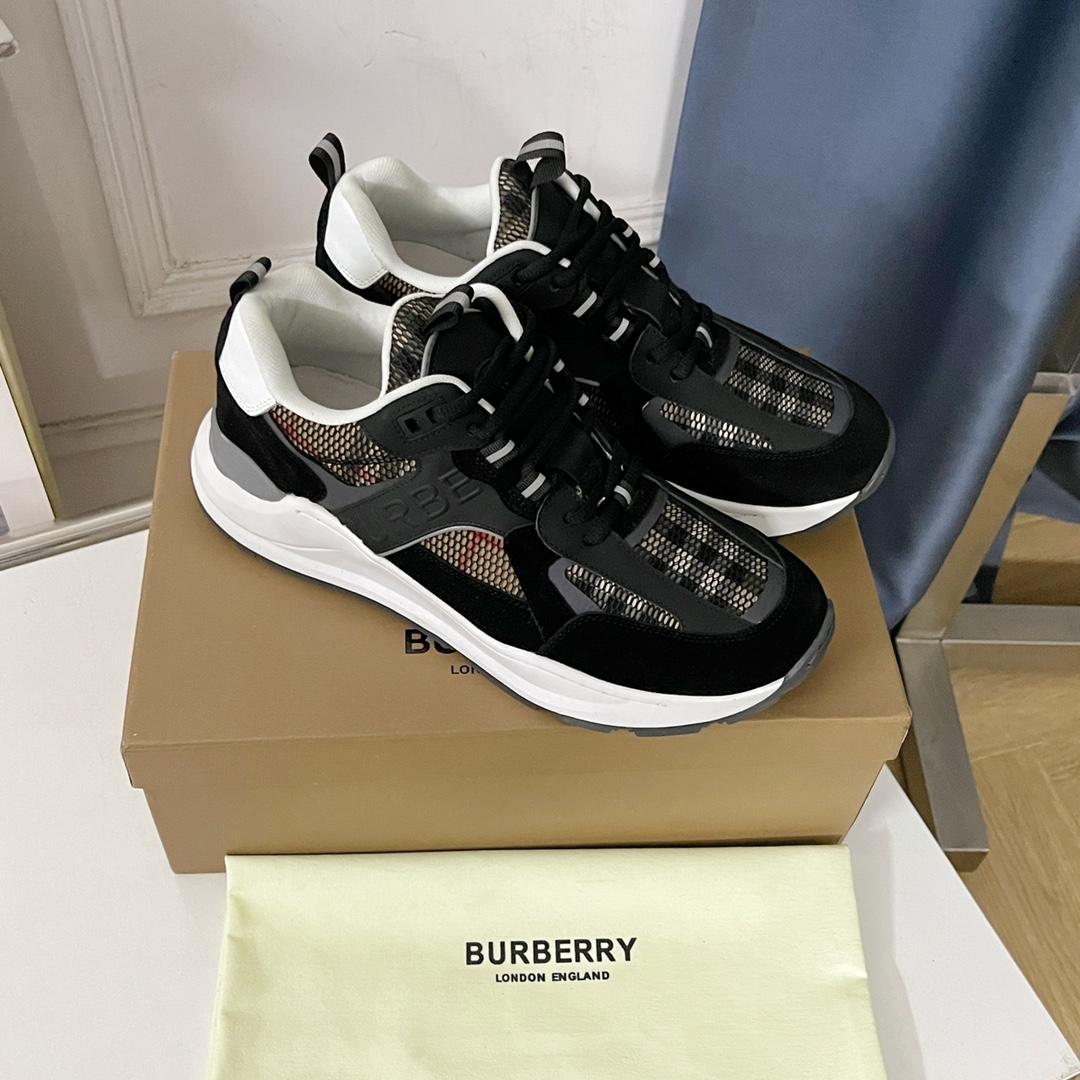 Burberry Logo Embossed, Leather, Suede And Mesh Sneakers - EUR FASHION