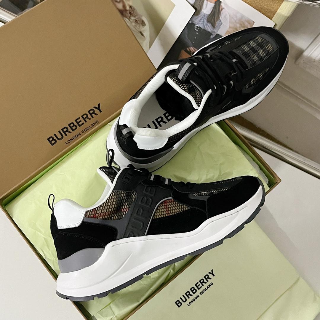 Burberry Logo Embossed, Leather, Suede And Mesh Sneakers - EUR FASHION