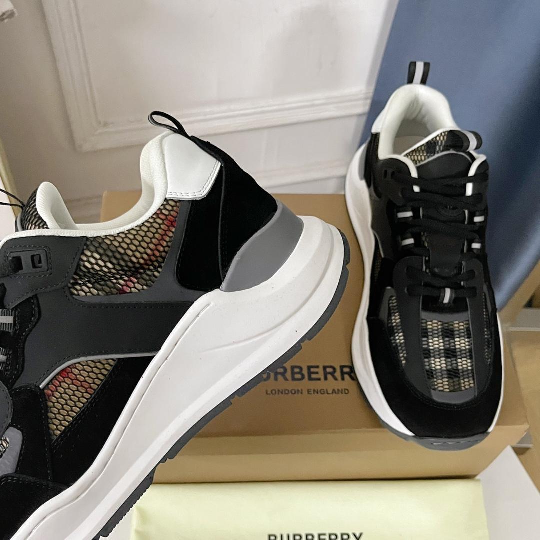 Burberry Logo Embossed, Leather, Suede And Mesh Sneakers - EUR FASHION