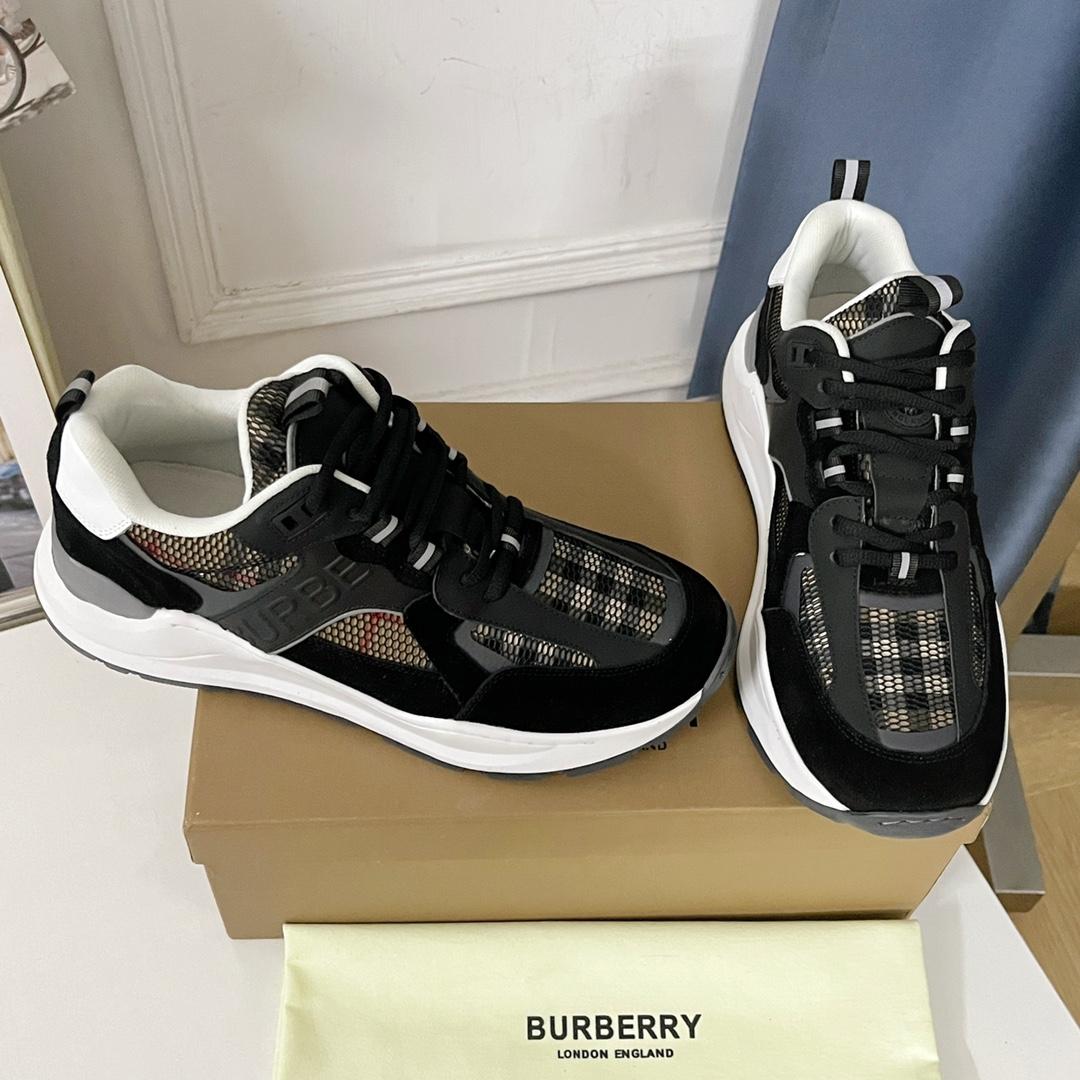 Burberry Logo Embossed, Leather, Suede And Mesh Sneakers - EUR FASHION