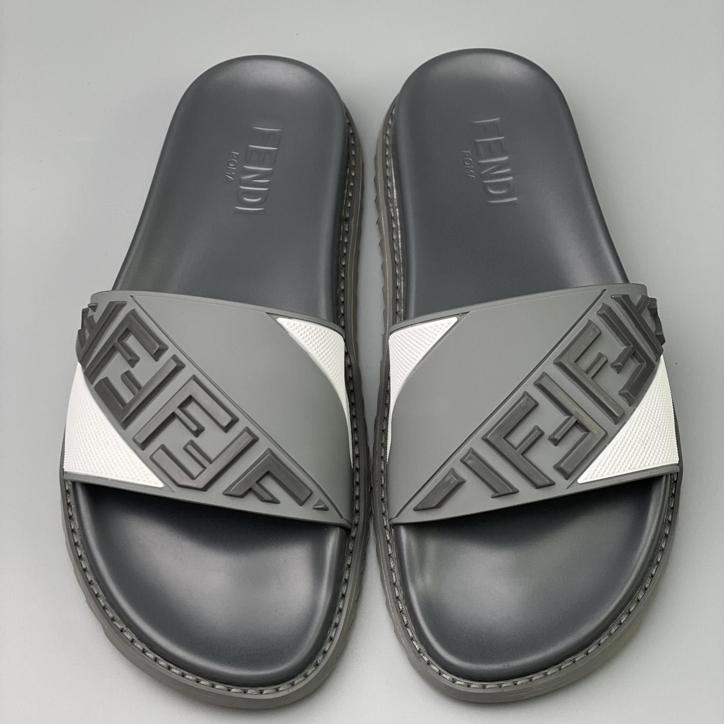 Fendi Gray Rubber Slides - EUR FASHION