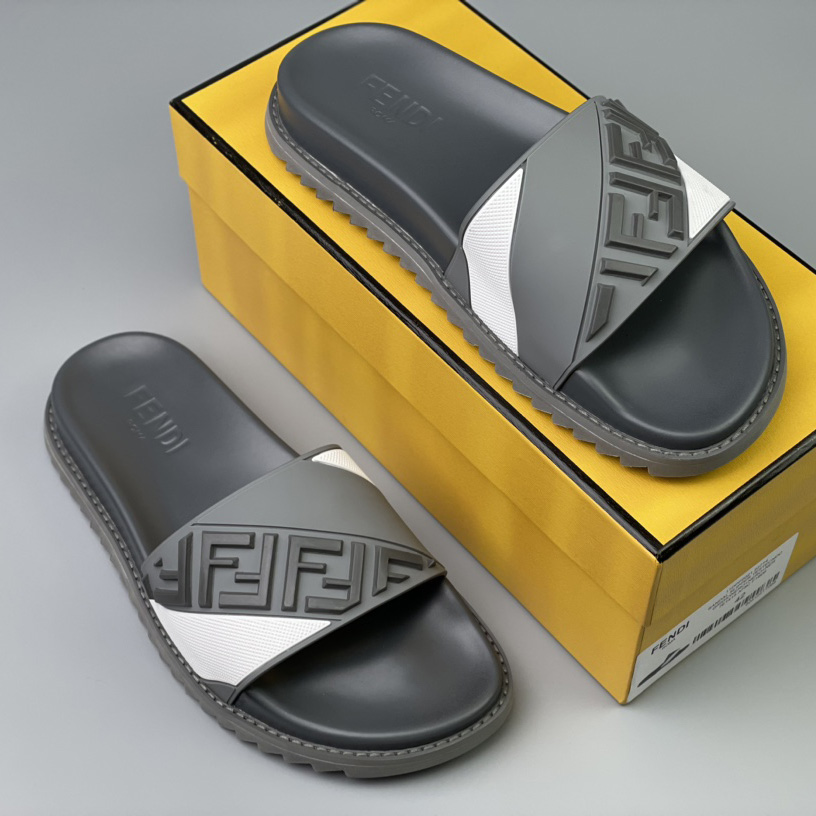 Fendi Gray Rubber Slides - EUR FASHION