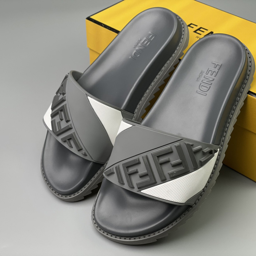 Fendi Gray Rubber Slides - EUR FASHION