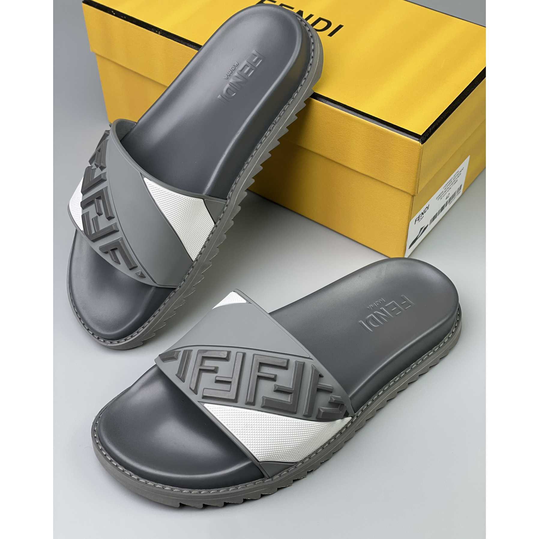 Fendi Gray Rubber Slides - EUR FASHION