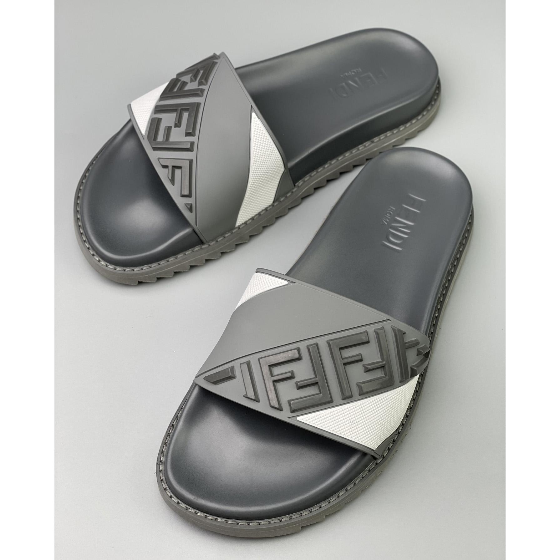 Fendi Gray Rubber Slides - EUR FASHION