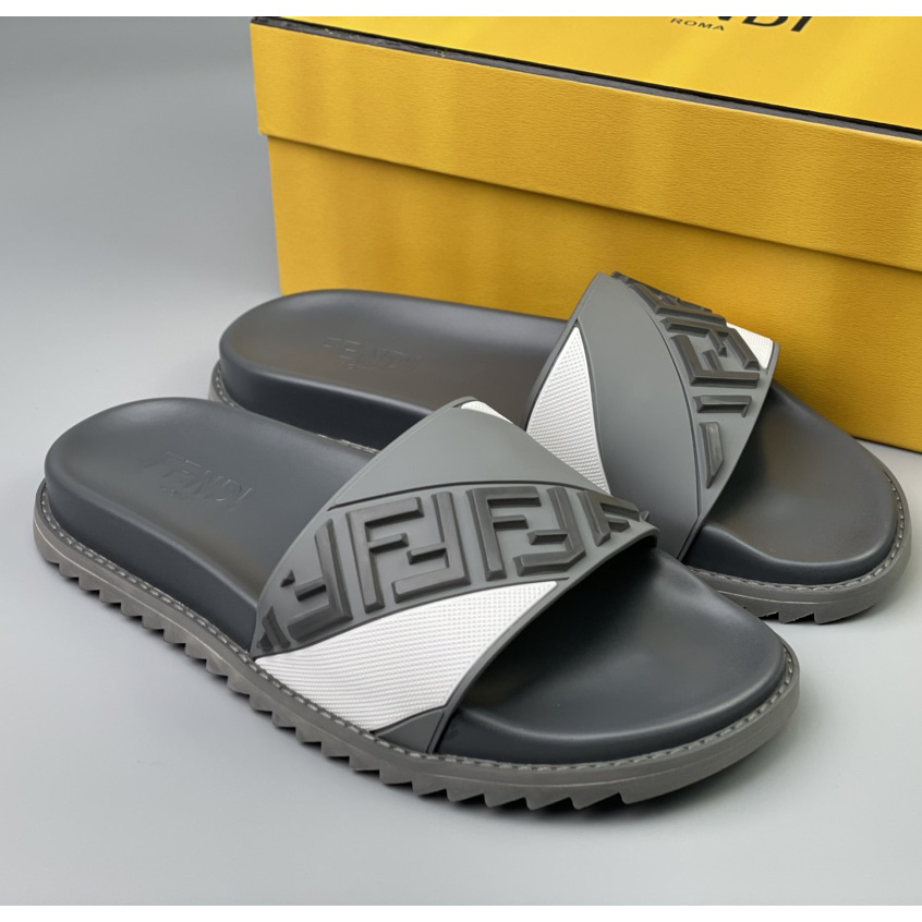 Fendi Gray Rubber Slides - EUR FASHION