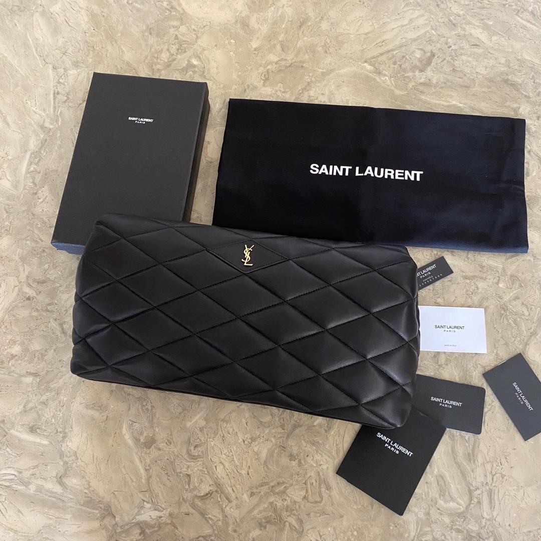 Saint Laurent Sade Puffer Quilted Leather Clutch In Black  - EUR FASHION