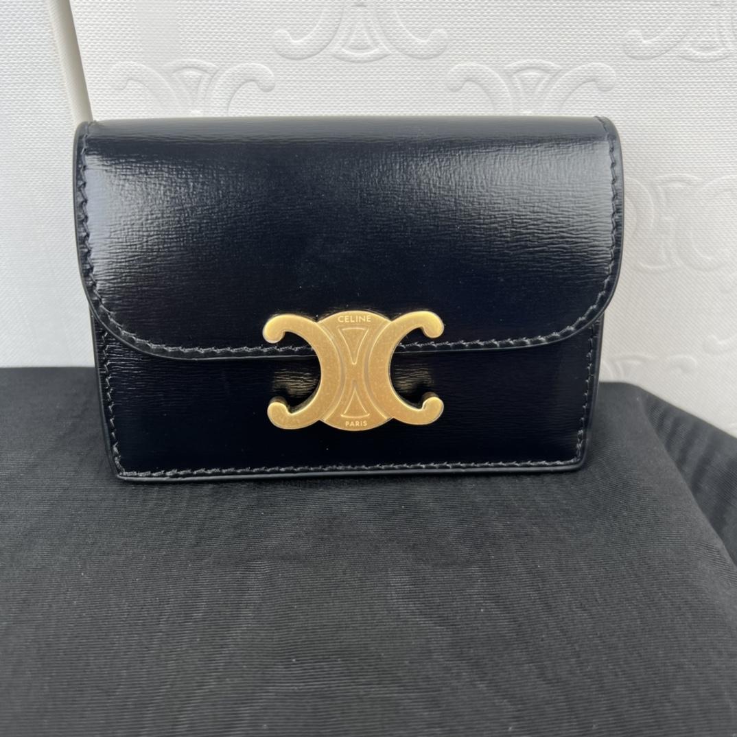 Celine Compact Wallet With Coin Triomphe In Shiny Calfskin - EUR FASHION