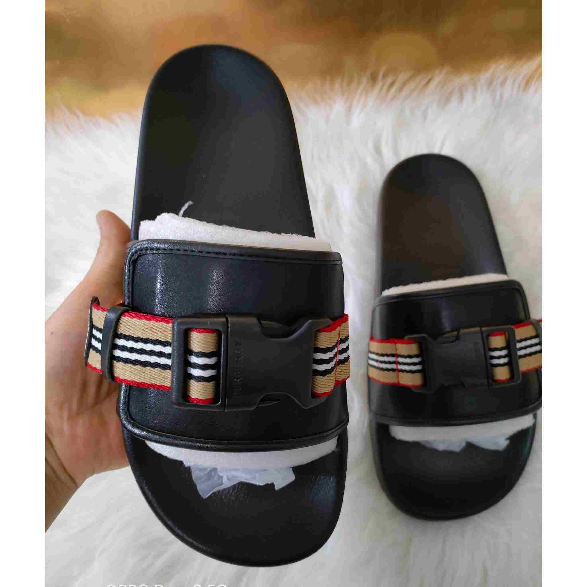 Burberry Icon Stripe Buckled Slides - EUR FASHION