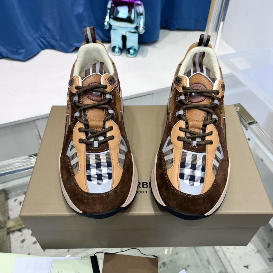 Burberry Logo Print Check And Suede Sneakers - EUR FASHION