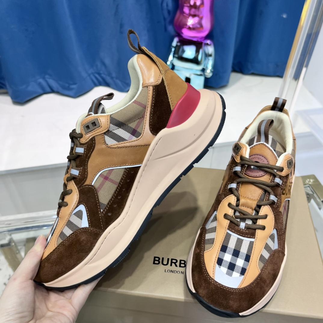 Burberry Logo Print Check And Suede Sneakers - EUR FASHION