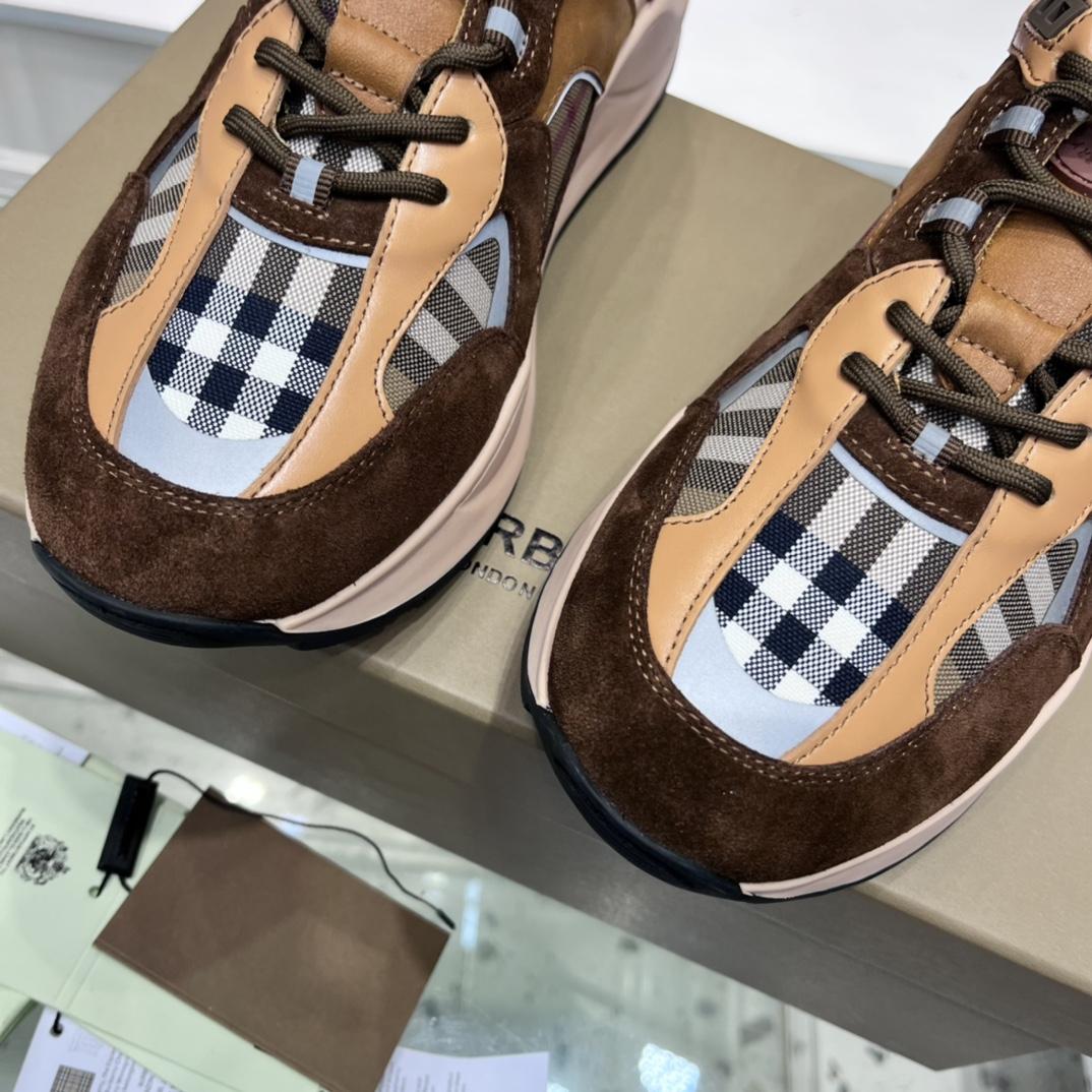 Burberry Logo Print Check And Suede Sneakers - EUR FASHION