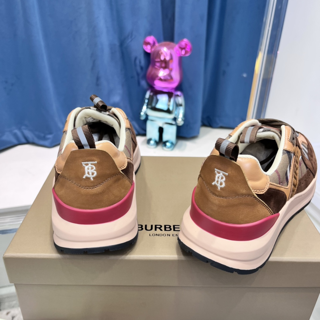 Burberry Logo Print Check And Suede Sneakers - EUR FASHION