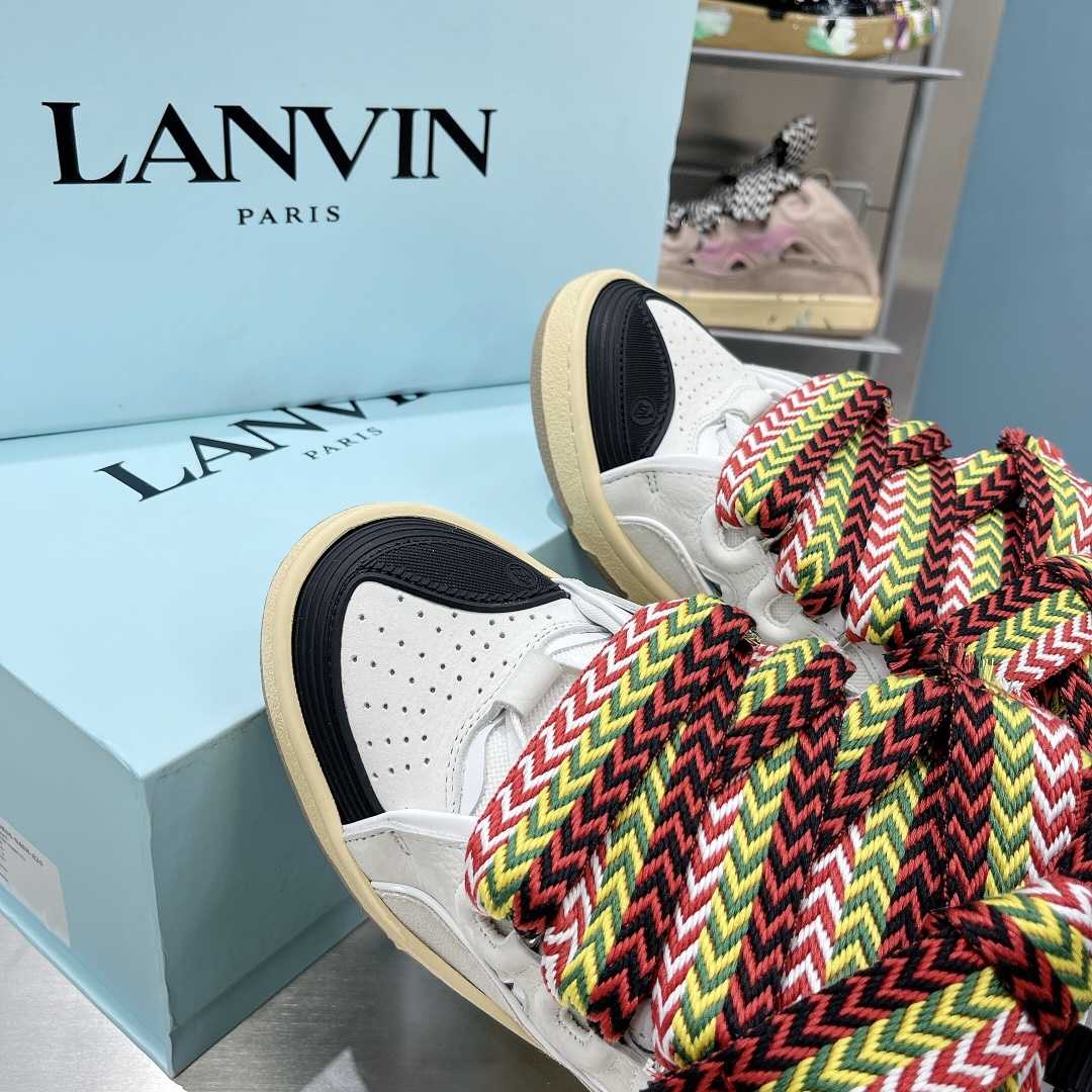 Lanvin Leather And Glitter Technical Material Curb Sneakers  - EUR FASHION