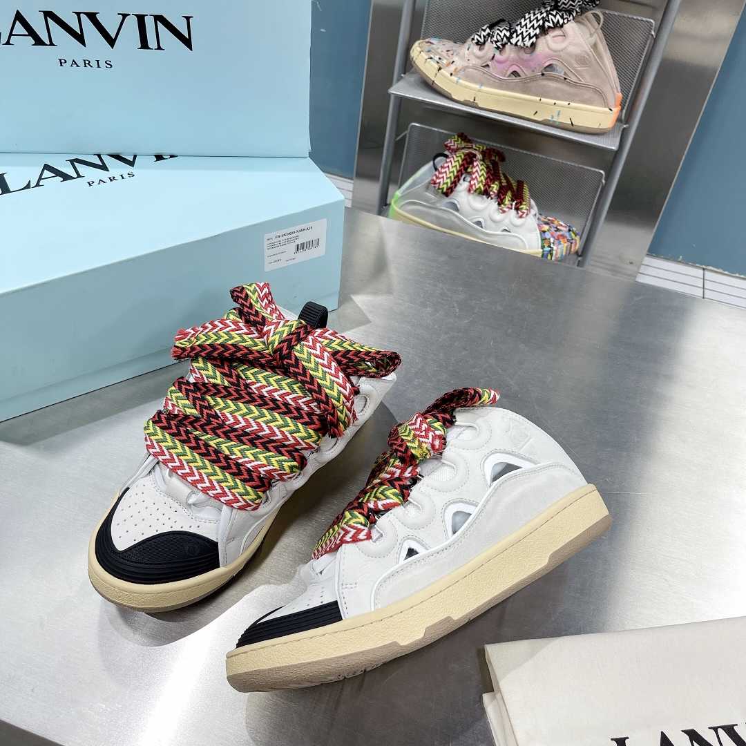 Lanvin Leather And Glitter Technical Material Curb Sneakers  - EUR FASHION