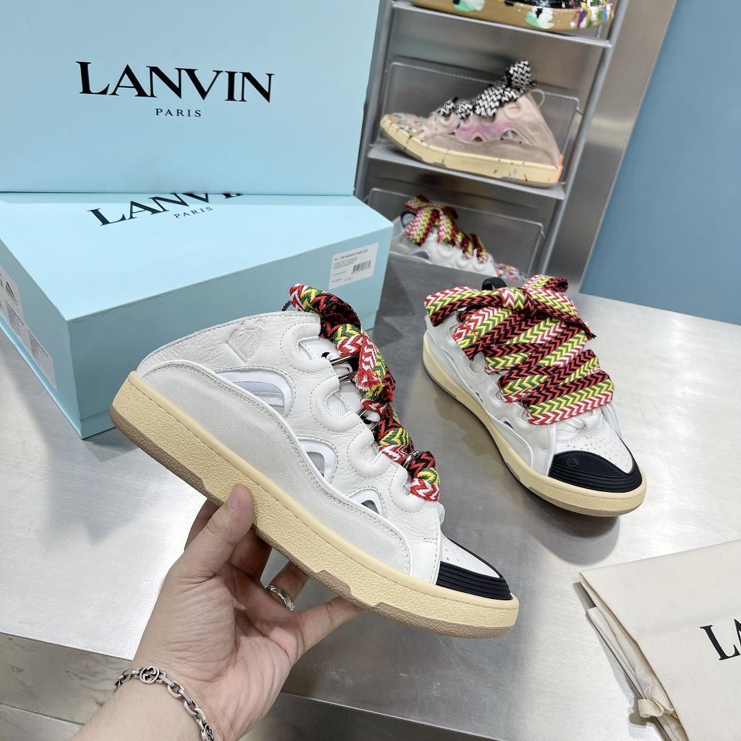 Lanvin Leather And Glitter Technical Material Curb Sneakers  - EUR FASHION