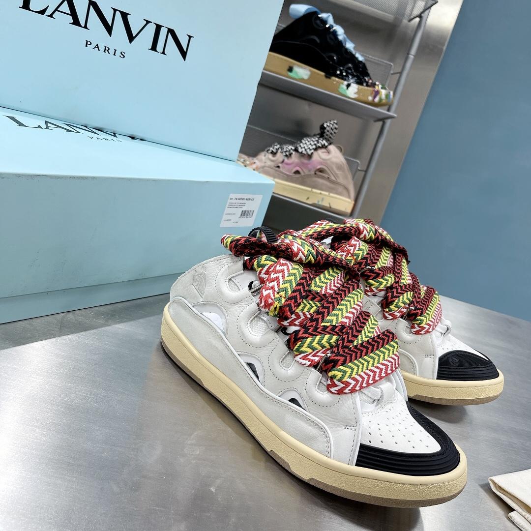 Lanvin Leather And Glitter Technical Material Curb Sneakers  - EUR FASHION