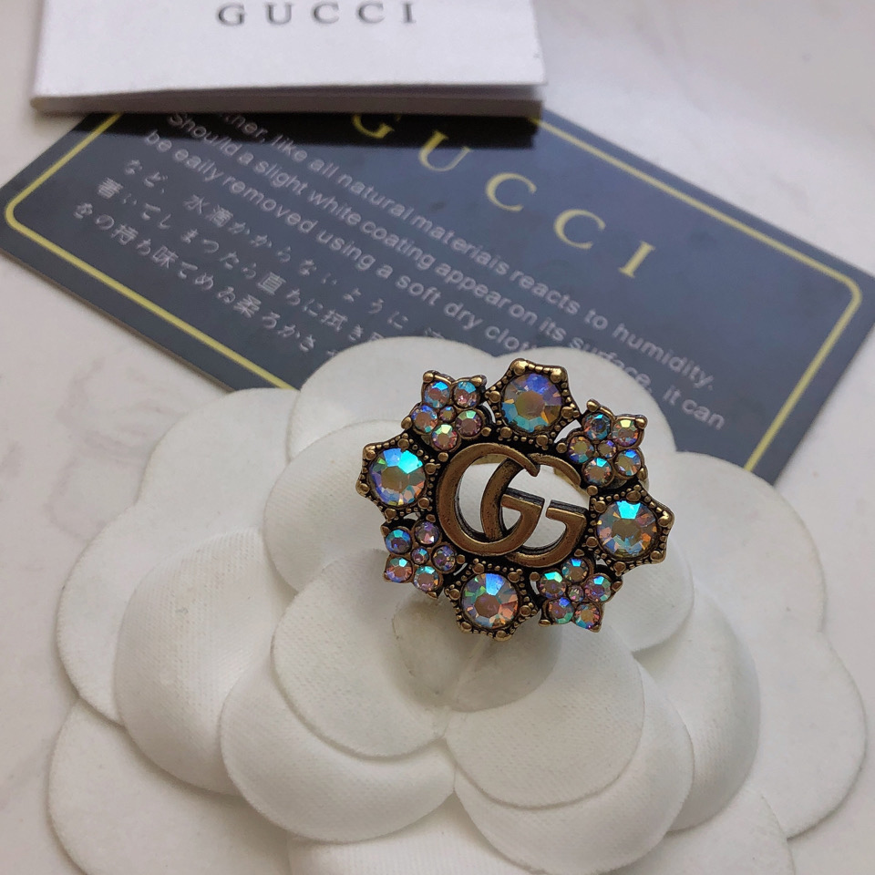 Gucci Double G Crystal Flower Ring - EUR FASHION