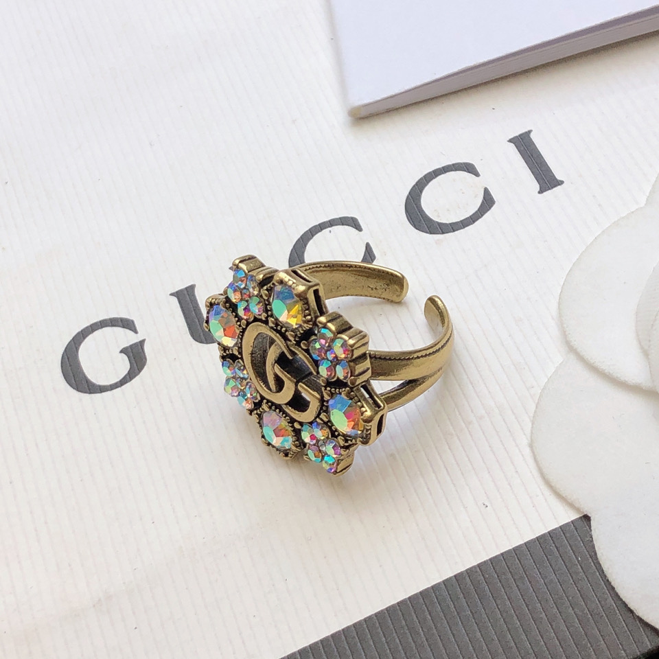 Gucci Double G Crystal Flower Ring - EUR FASHION