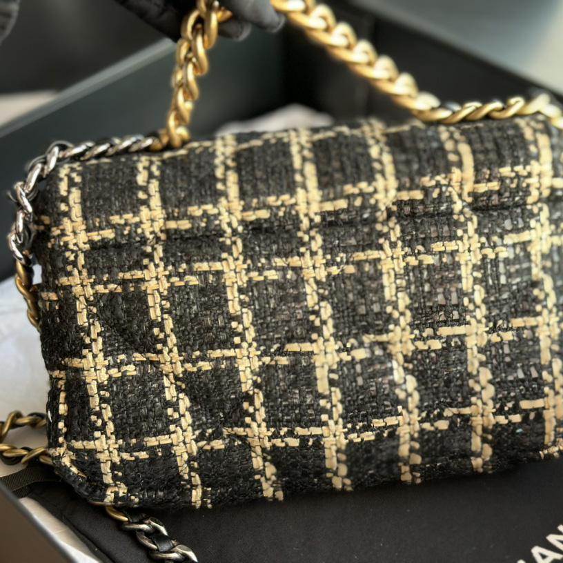 Chanel Black and Gold Tweed Medium 19 Bag Gold Hardware - EUR FASHION