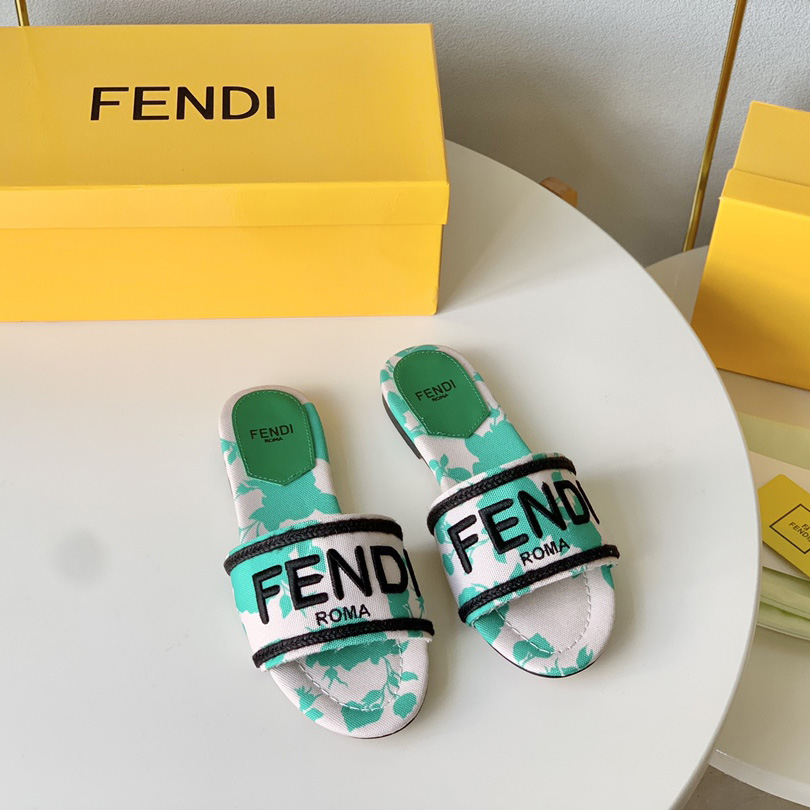 Fendi Signature Green Canvas Slides - EUR FASHION